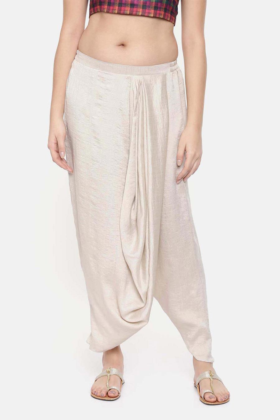 Off White Crushed Silk Dhoti Pants