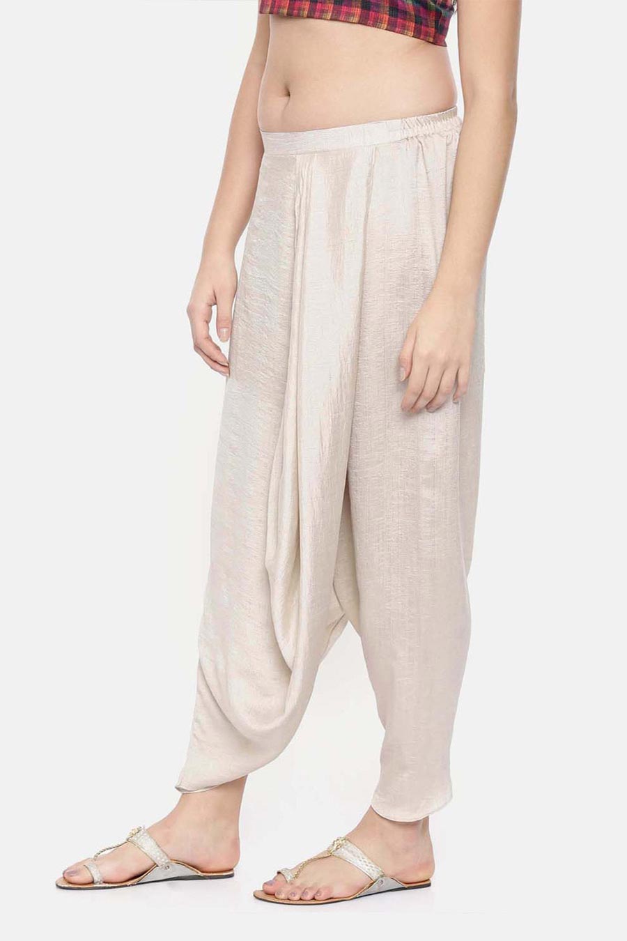 Off White Crushed Silk Dhoti Pants