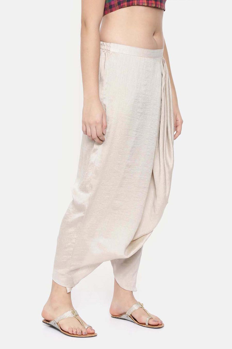 Off White Crushed Silk Dhoti Pants