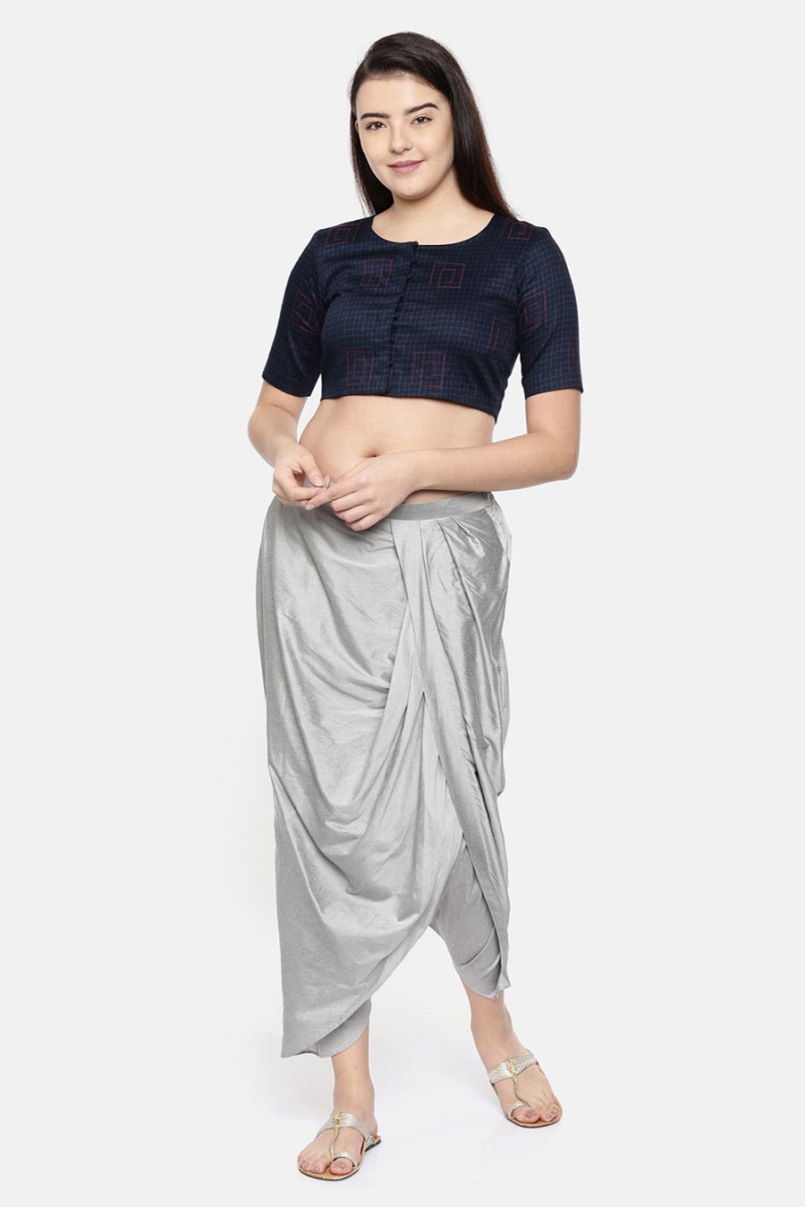 Silver Grey Pleated Dhoti Pants