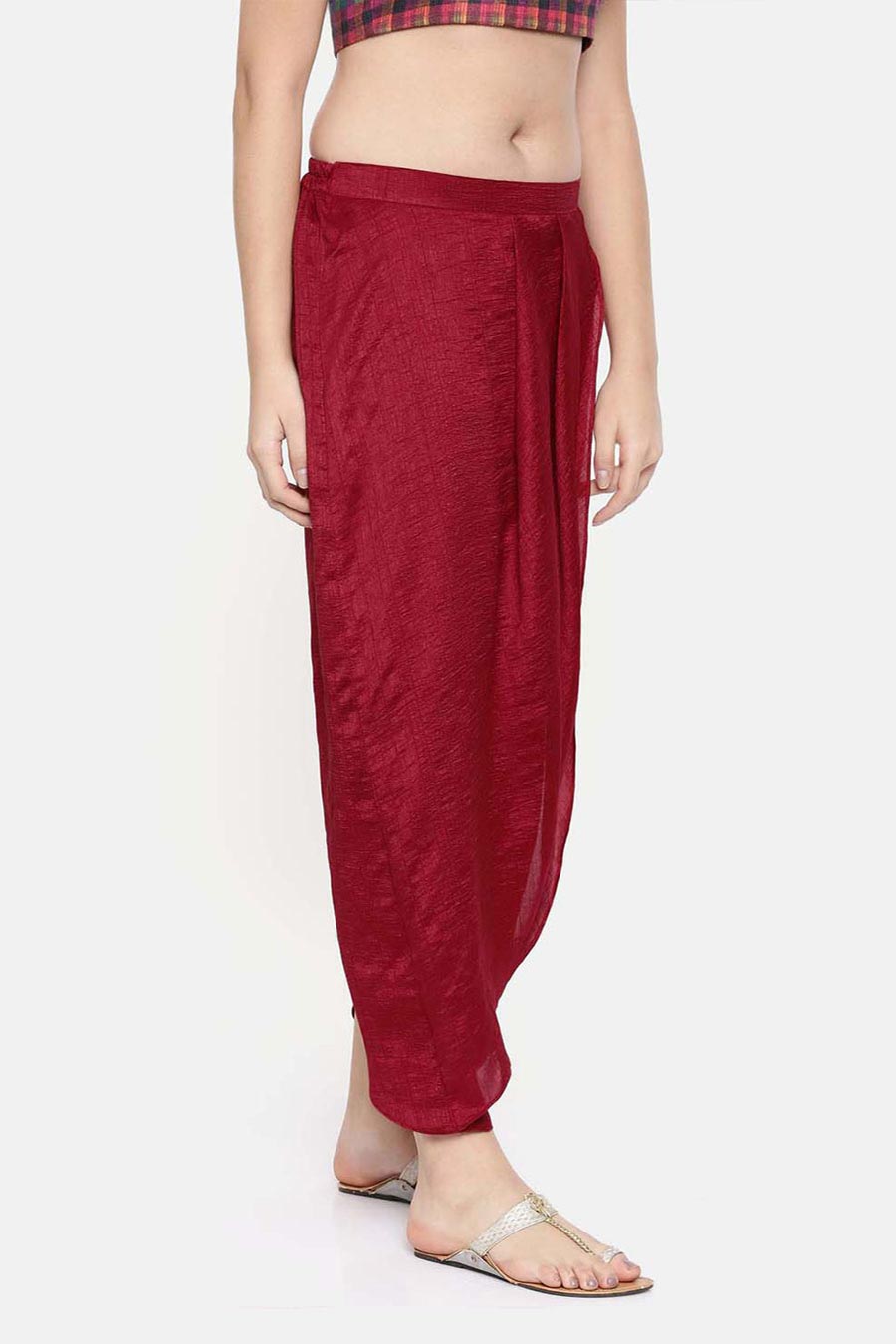 Red Crushed Silk Pleated Dhoti Pants