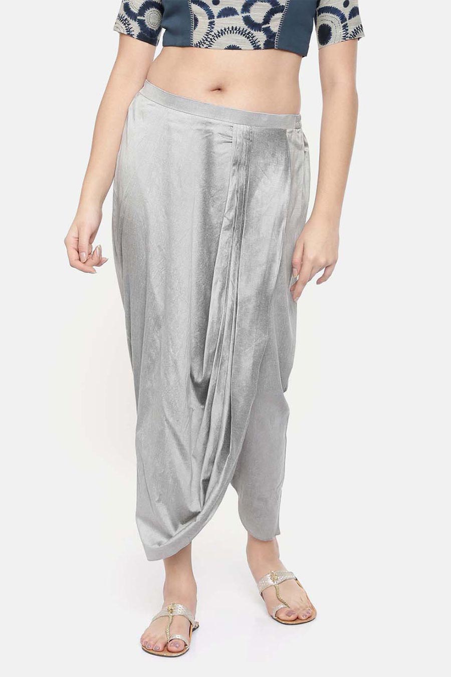 Silver Grey Cotton Silk Dhoti Pants