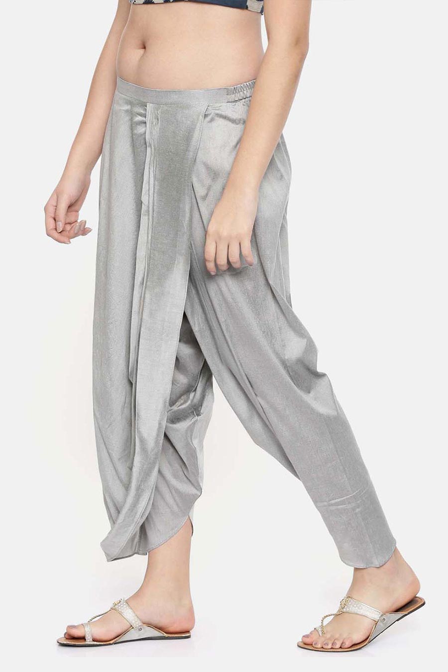 Silver Grey Cotton Silk Dhoti Pants