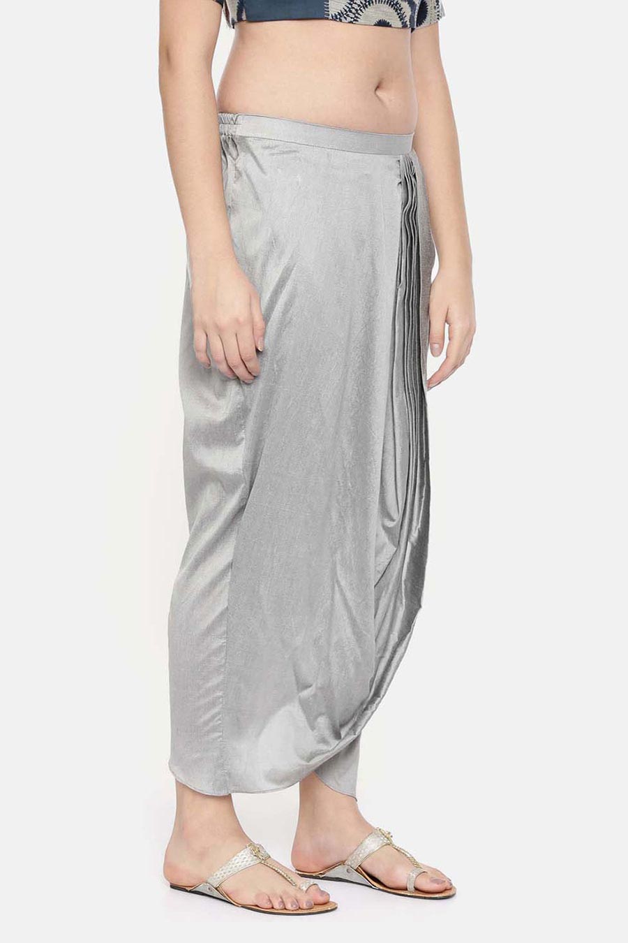 Silver Grey Cotton Silk Dhoti Pants