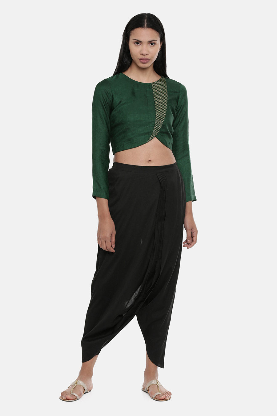 Black Cotton Silk Dhoti Pants