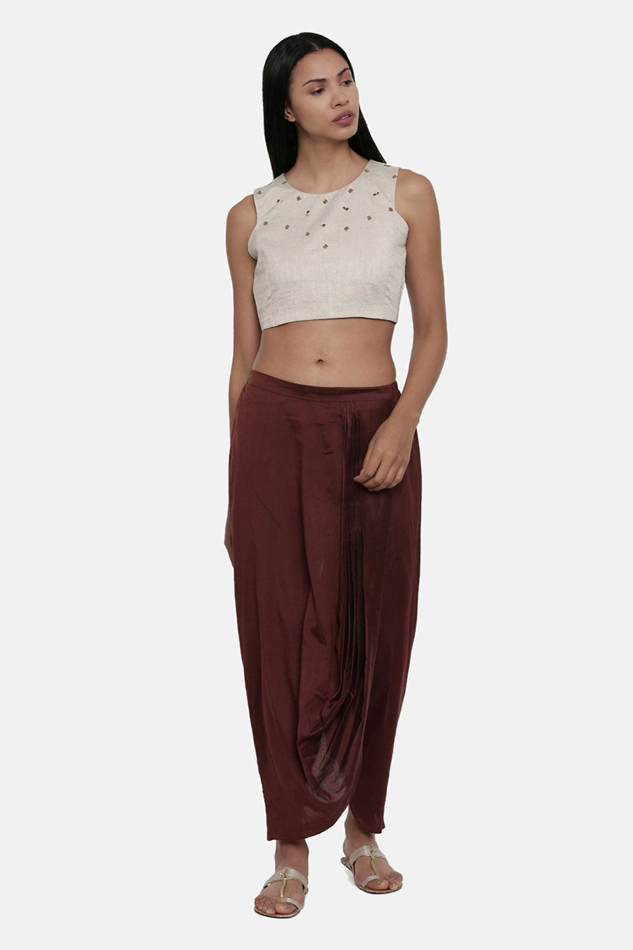 Brown Cotton Silk Dhoti Pants