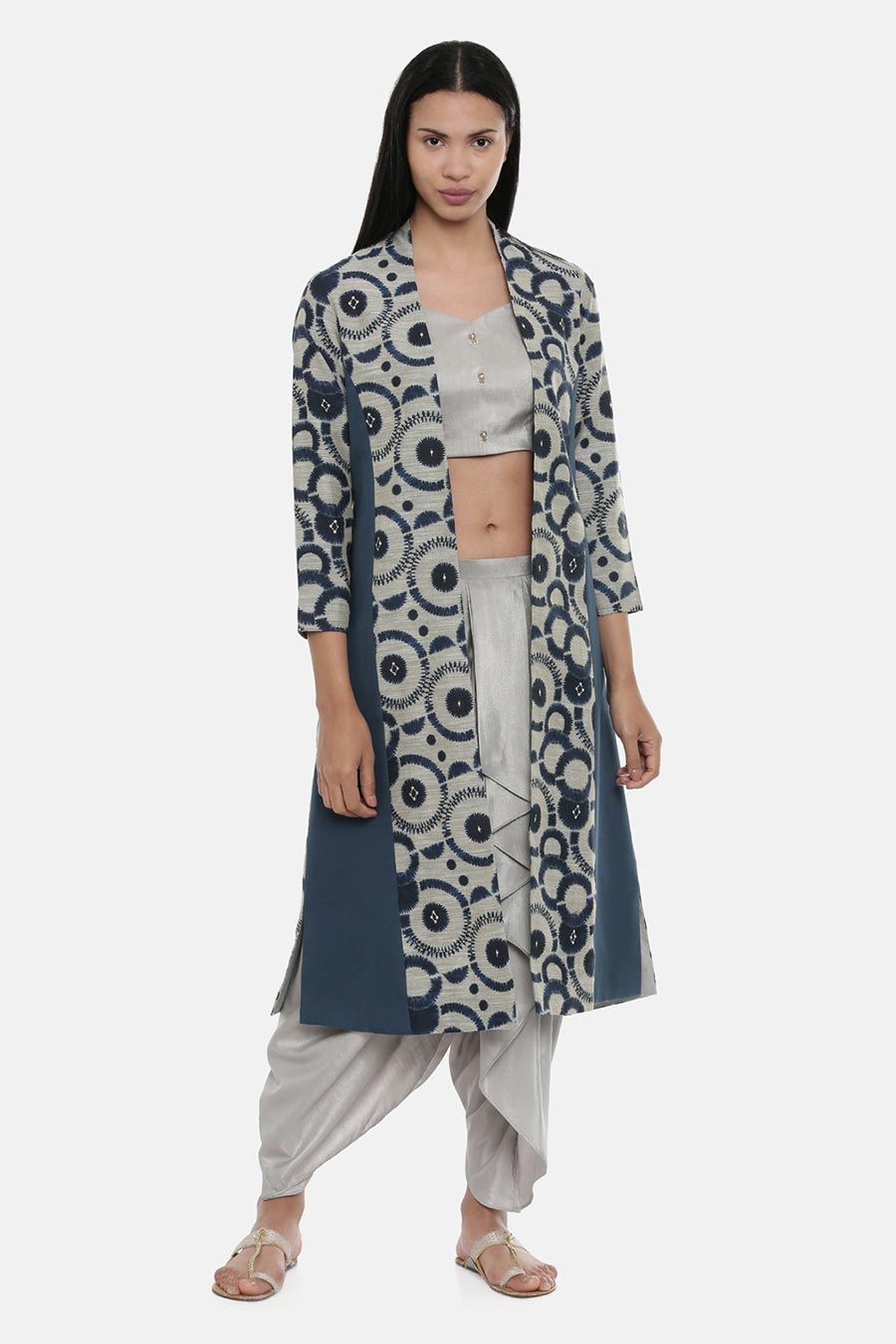 Blue Chanderi Long Jacket