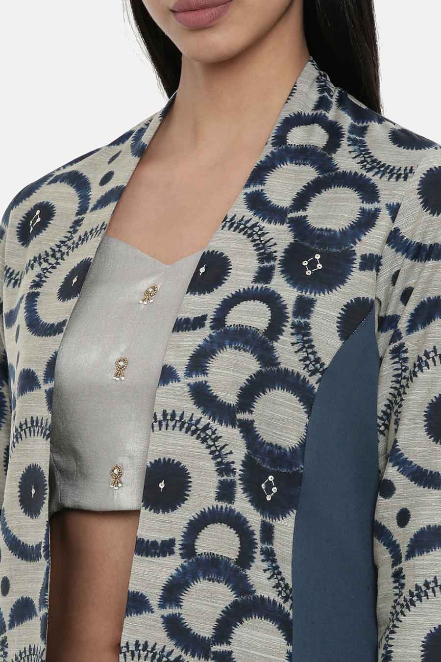 Blue Chanderi Long Jacket