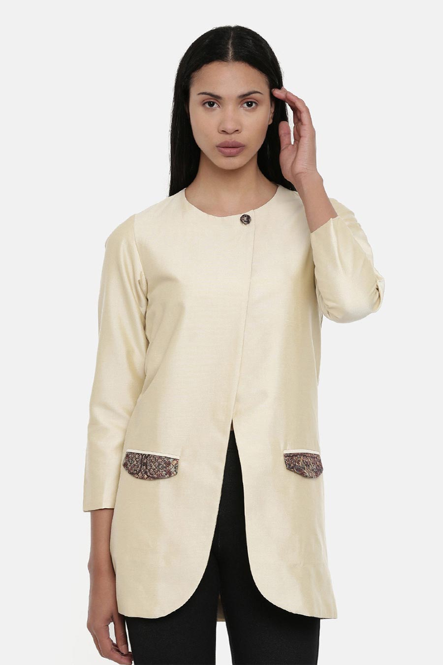 Beige Cotton Silk Jacket