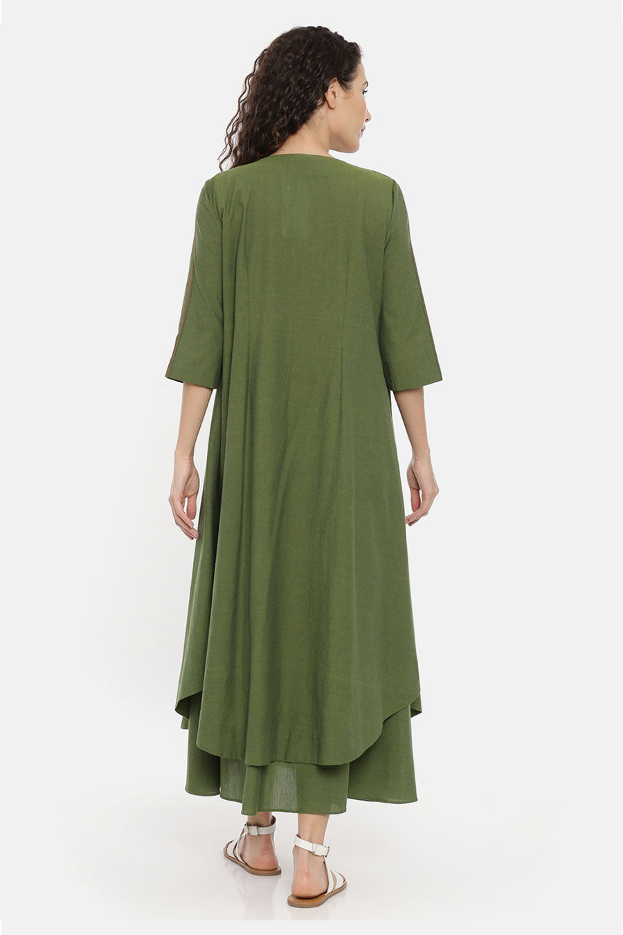 Green Embroidered Long Open Jacket