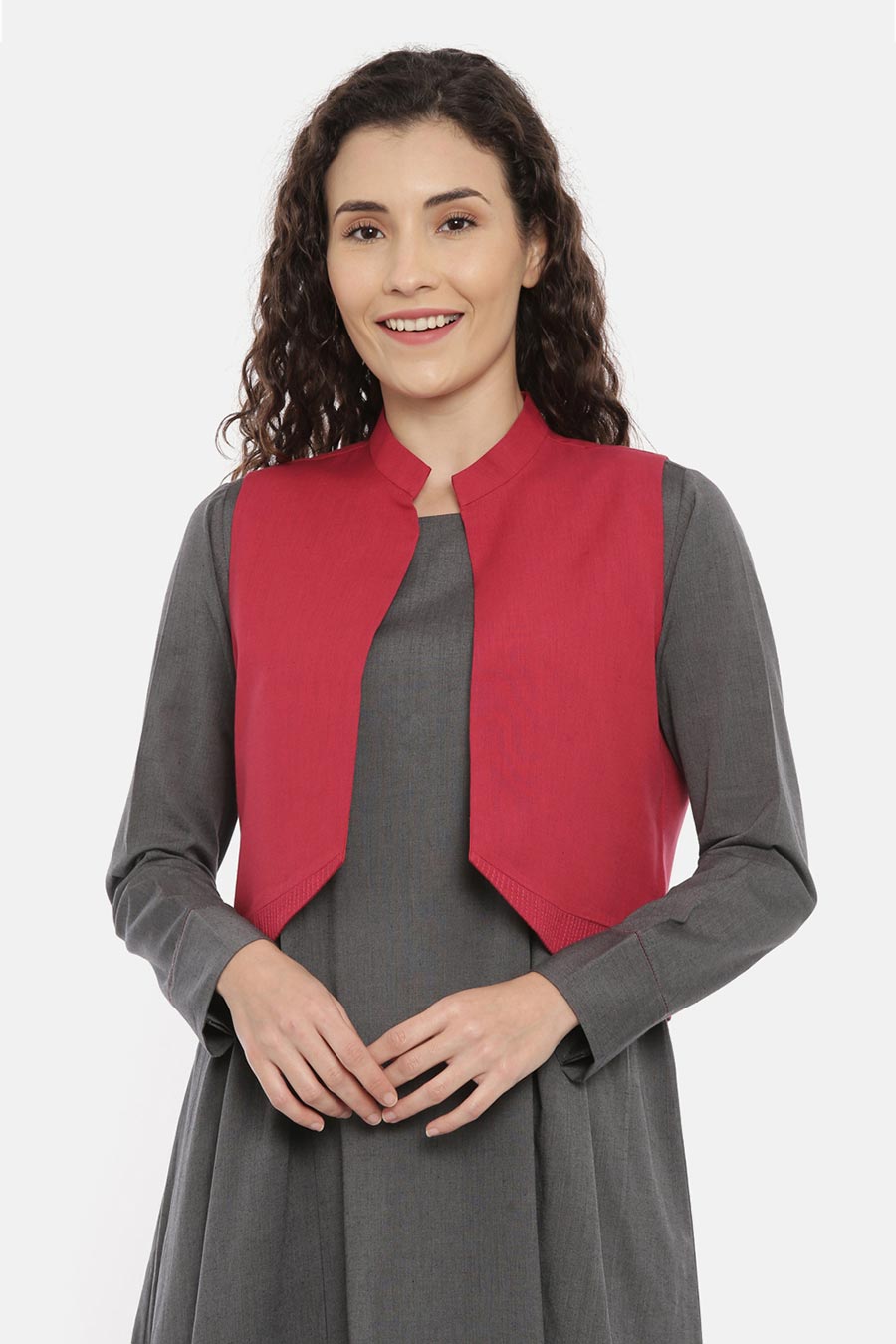 Red Pleated Short Open Jacket