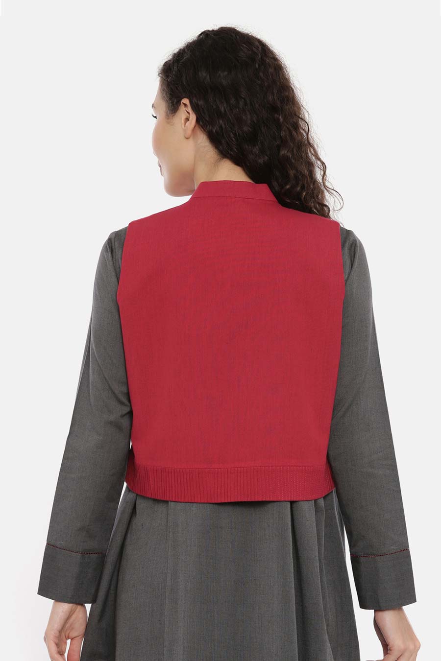 Red Pleated Short Open Jacket