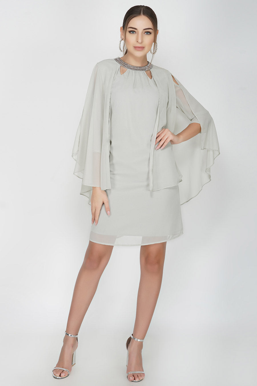 Shop Necklace Embroidered Grey Cape Dress by ATTIC SALT at House