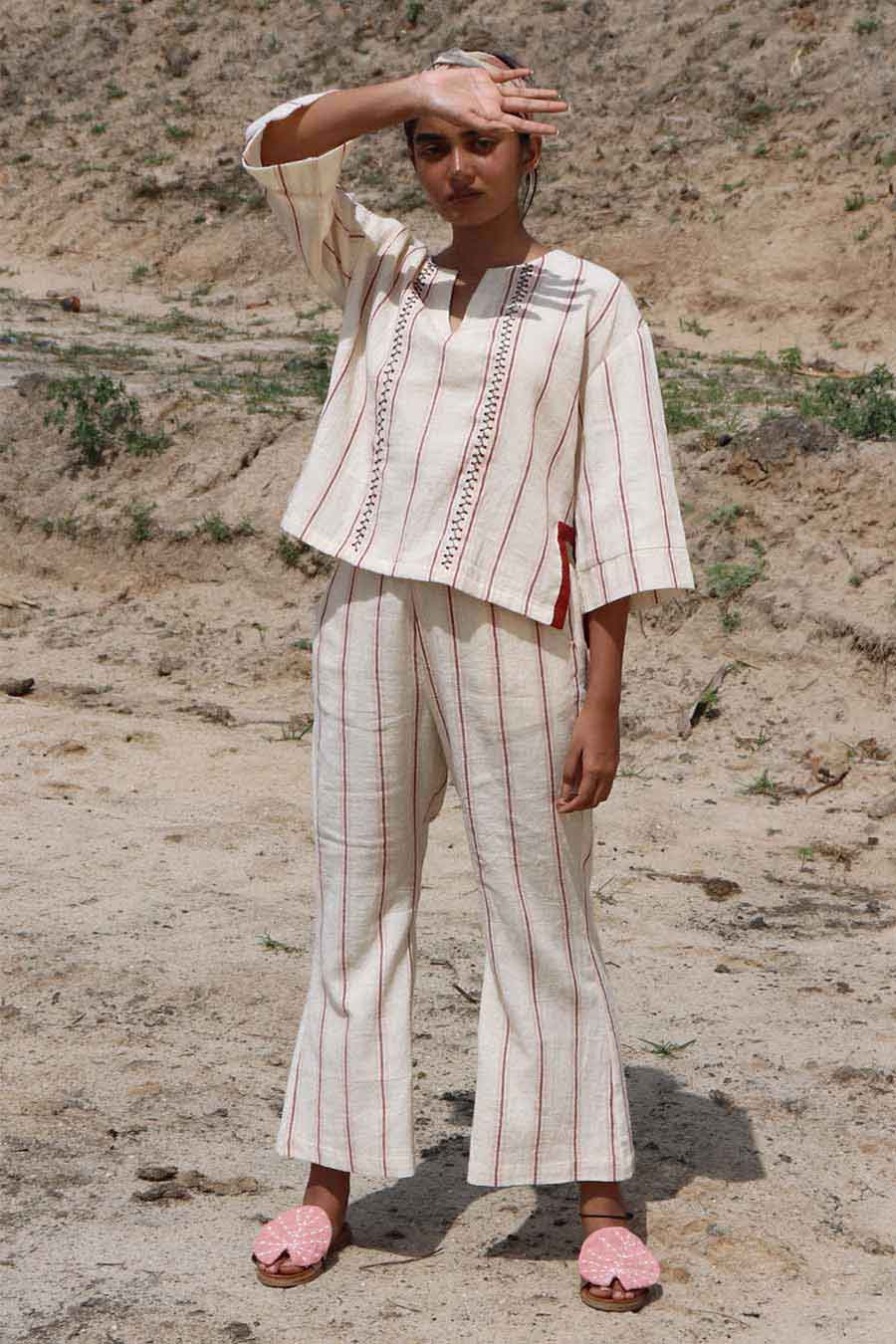 Handwoven White Ambhas Pants