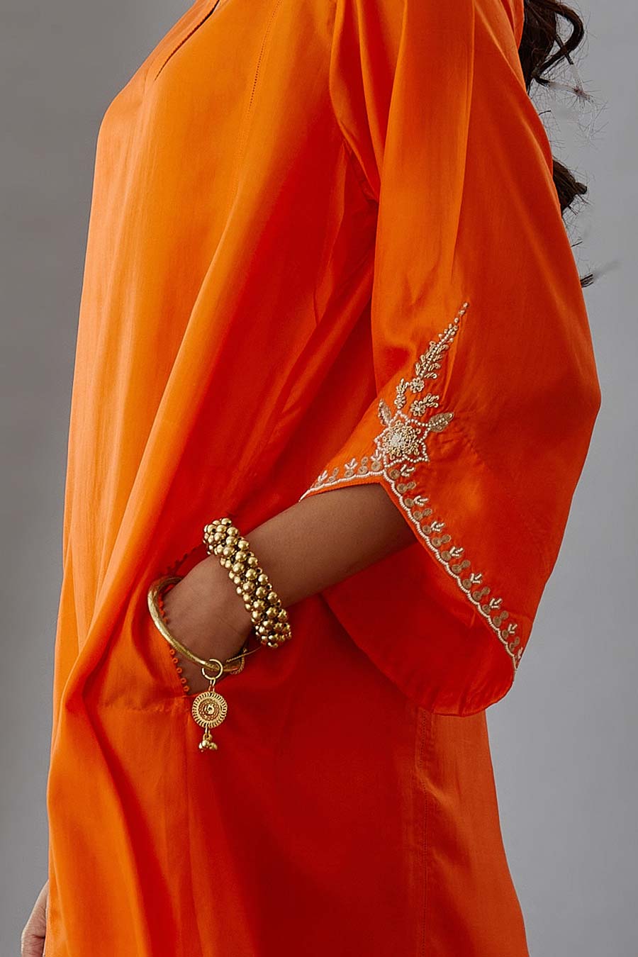 Coral Silk Embroidered Kurta & Pant Set