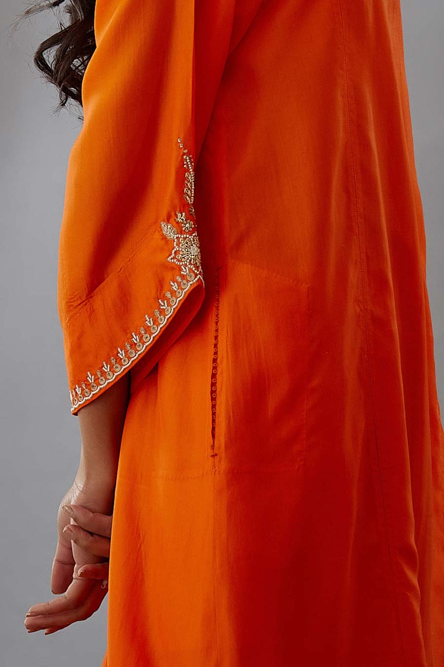 Coral Silk Embroidered Kurta & Pant Set