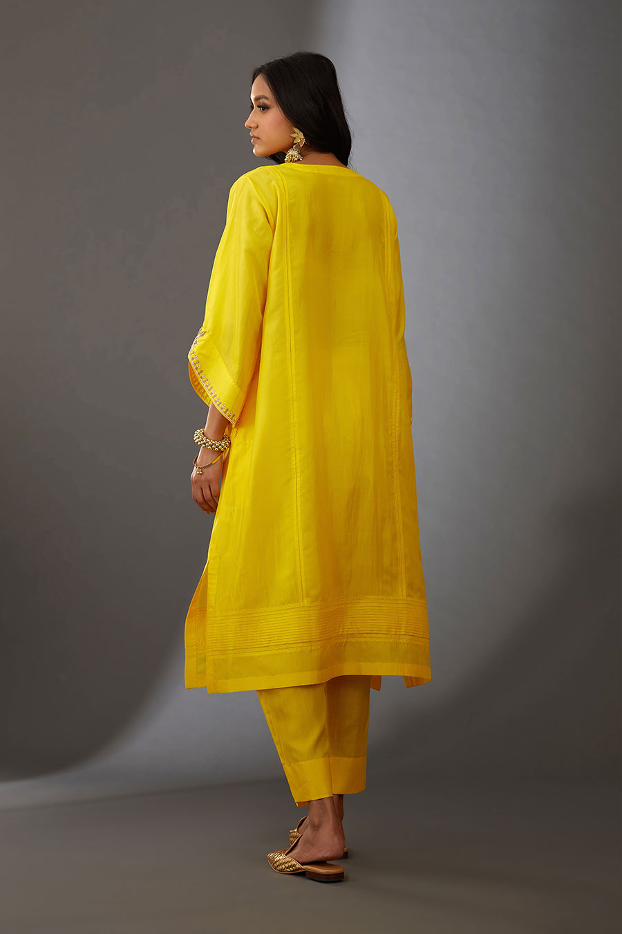 Yellow Silk Embroidered Kurta & Pant Set