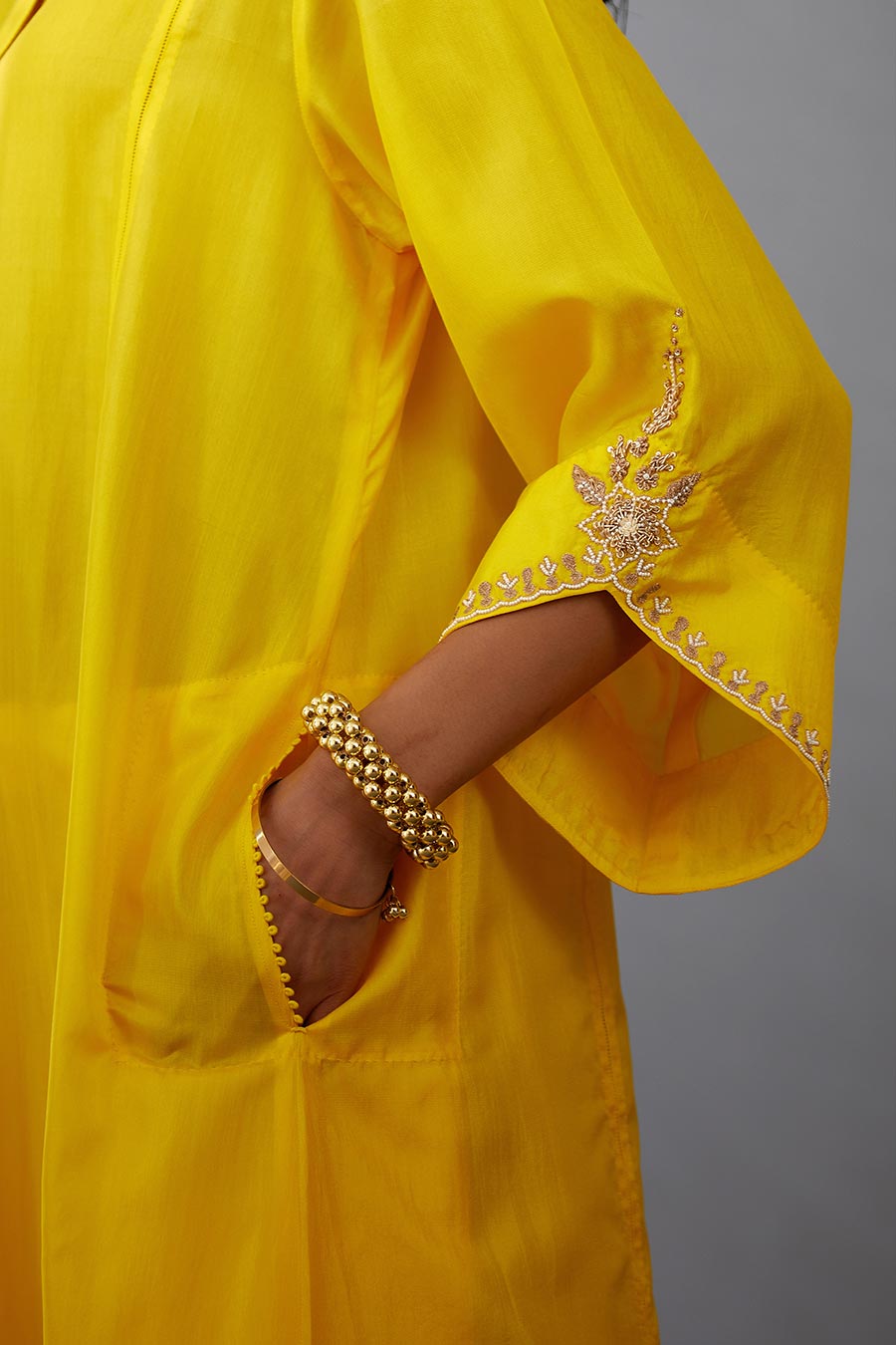 Yellow Silk Embroidered Kurta & Pant Set
