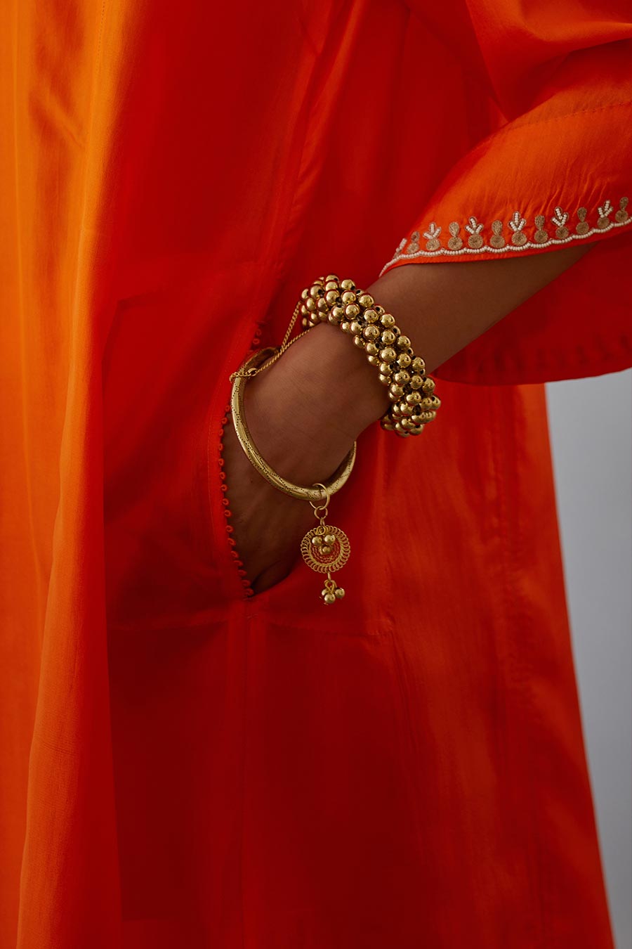 Coral Silk Embroidered Kurta & Pant Set