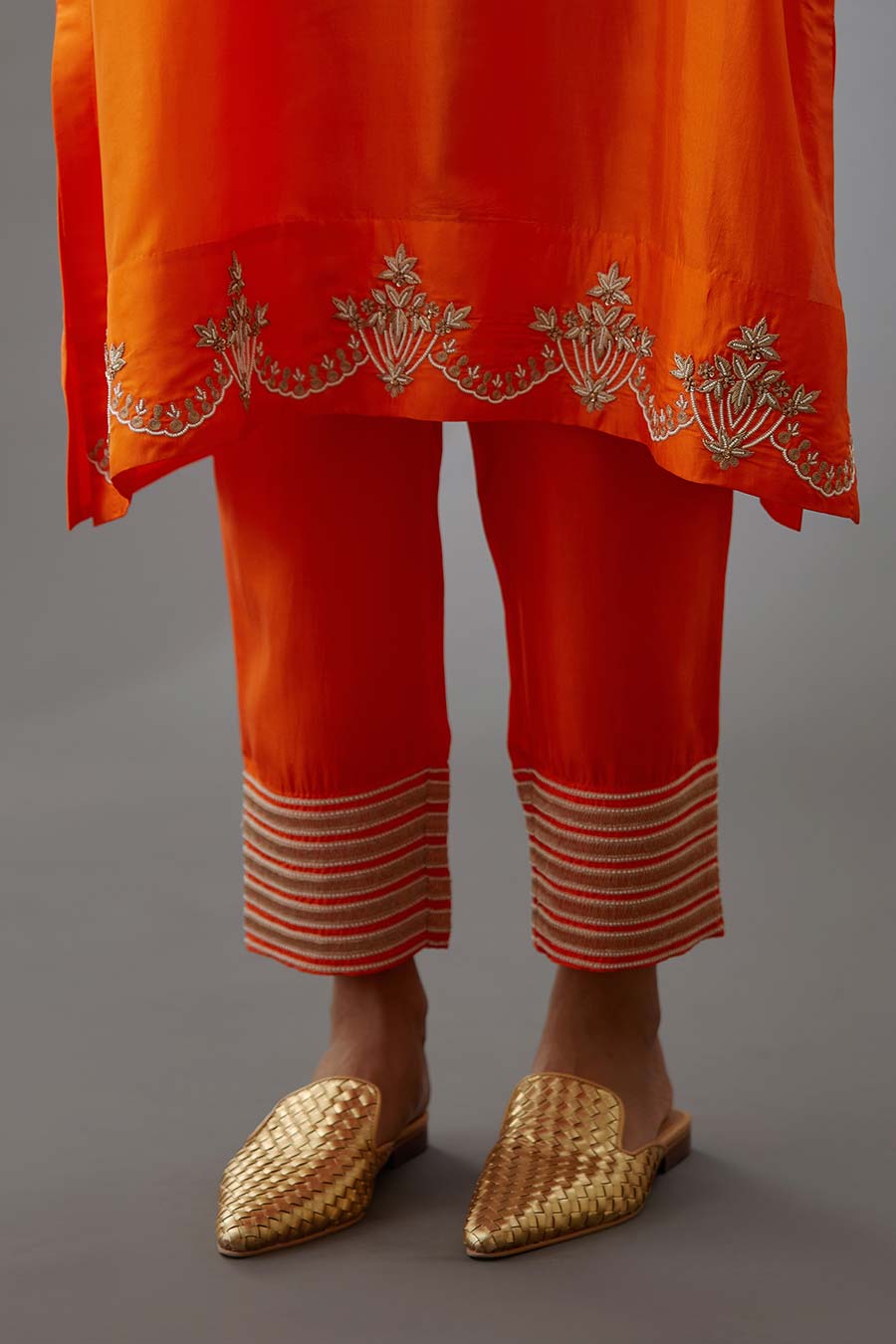 Coral Silk Embroidered Kurta & Pant Set