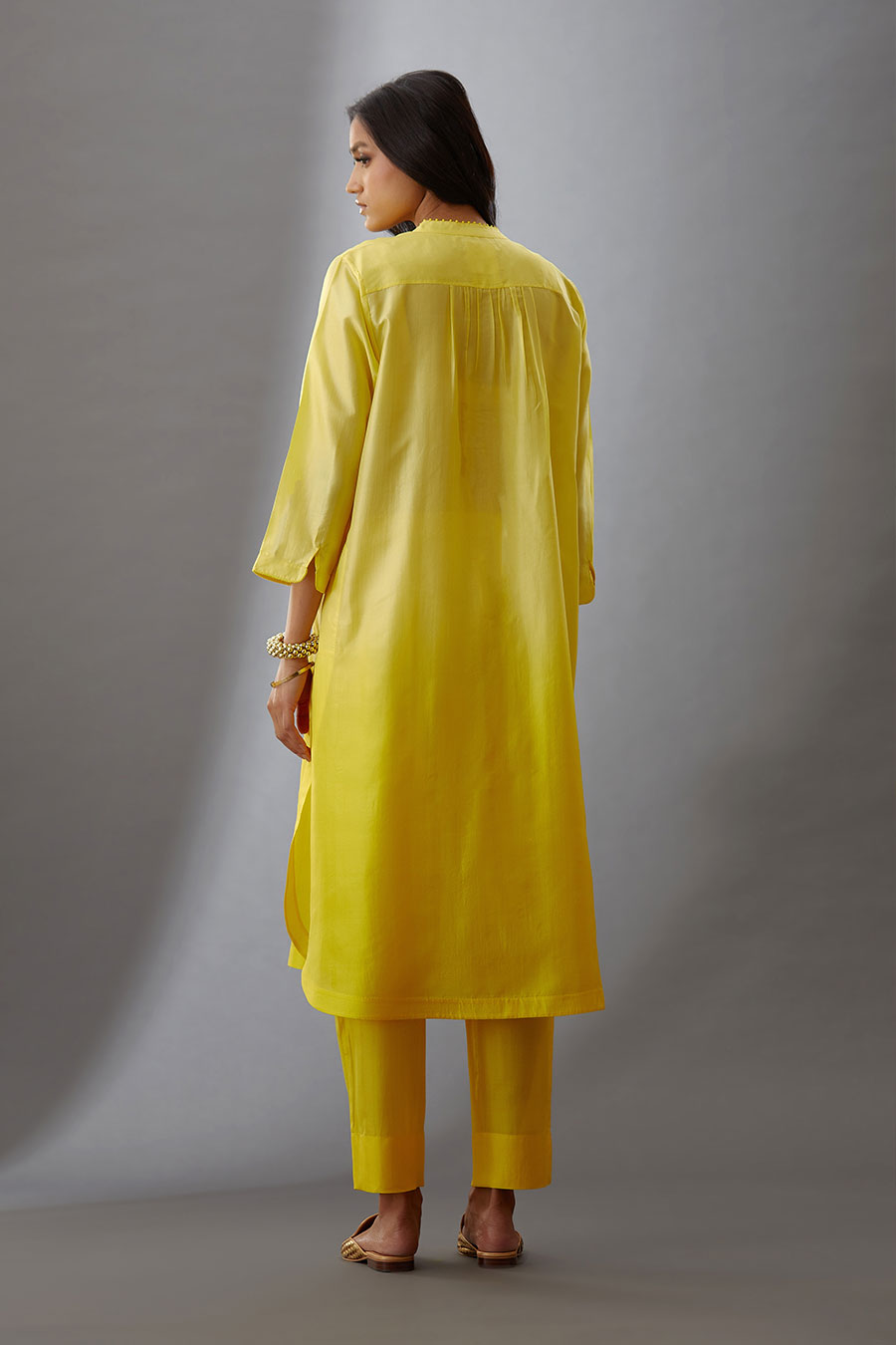 Yellow Silk Embroidered Kurta & Pant Set