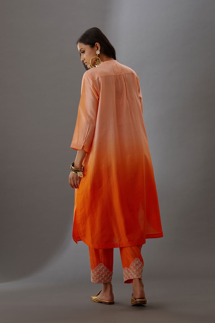 Coral Silk Embroidered Kurta & Pant Set