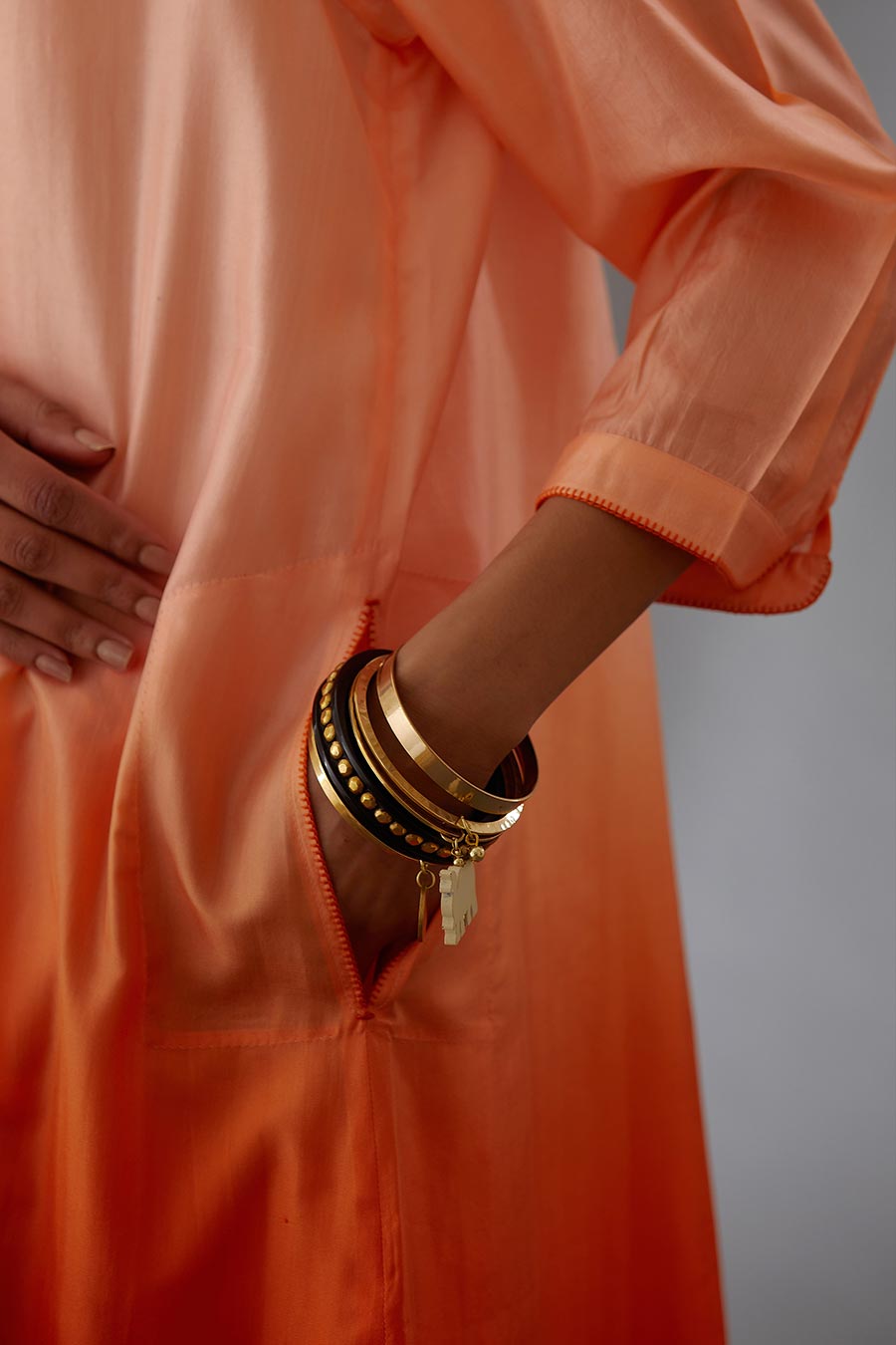 Coral Silk Embroidered Kurta & Pant Set