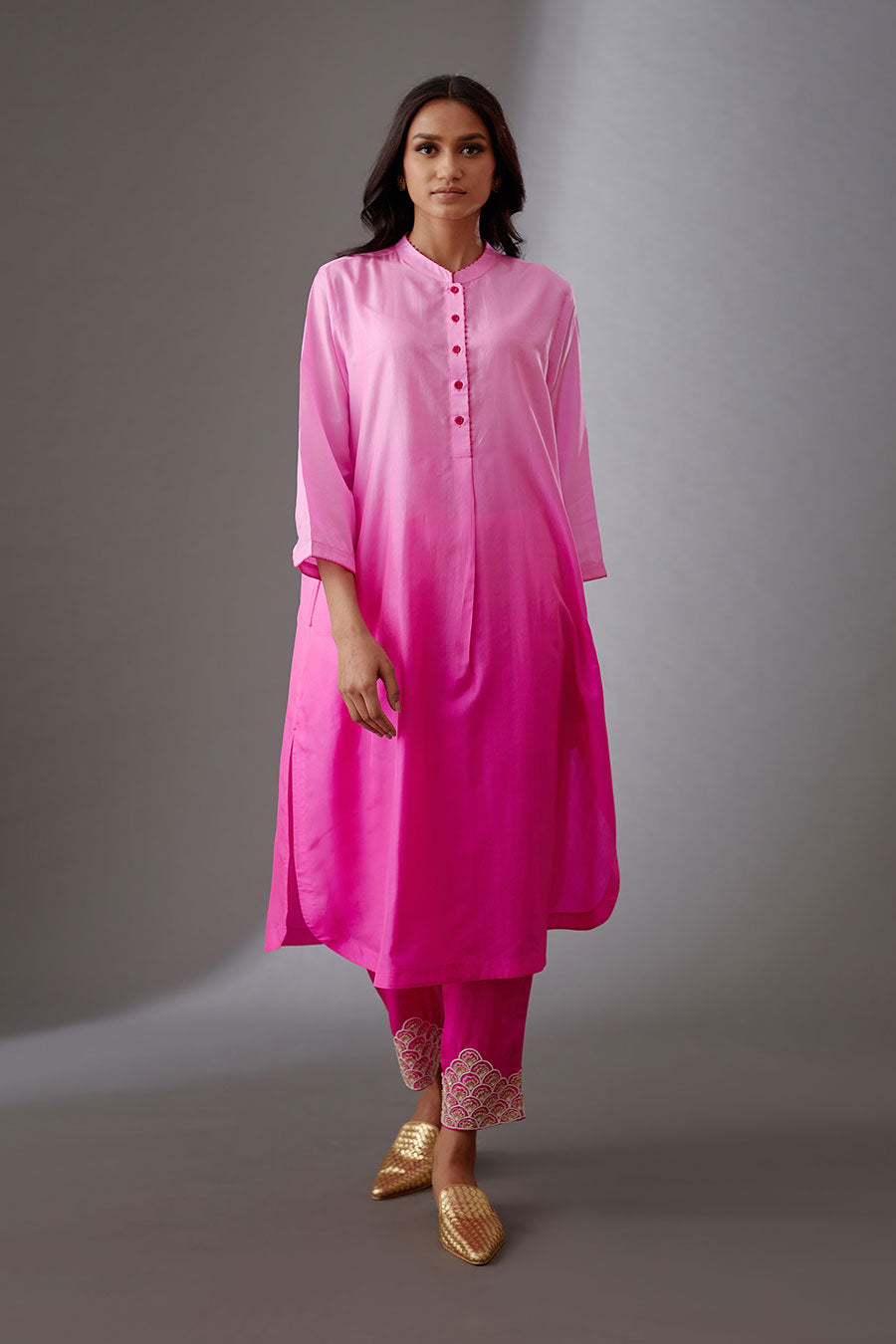 Rose Pink Silk Embroidered Kurta & Pant Set