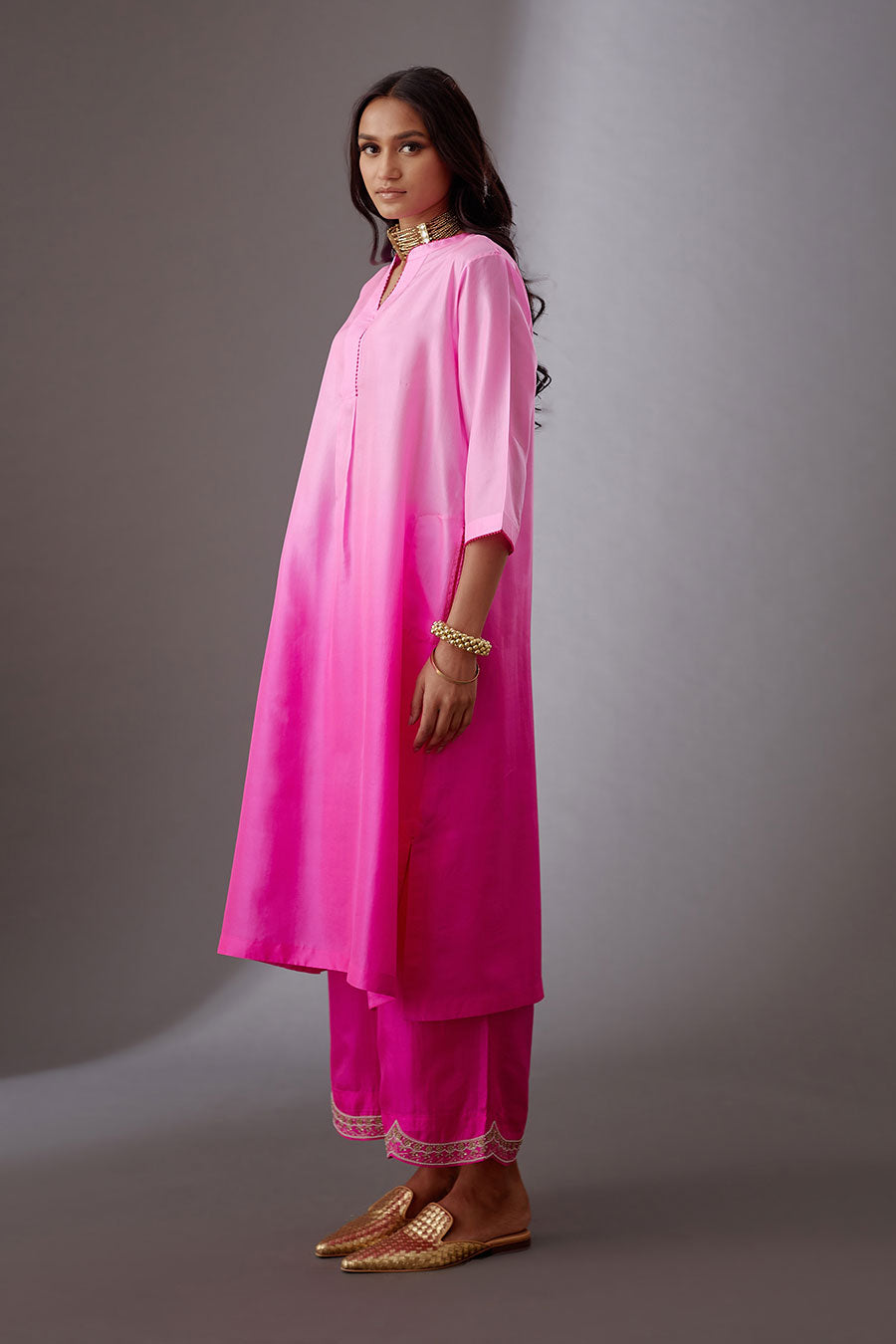 Rose Pink Silk Embroidered Kurta & Pant Set