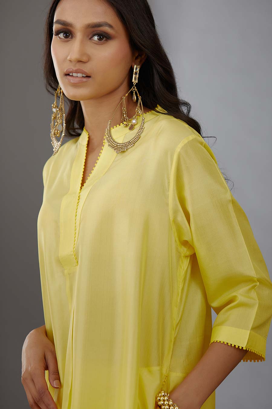 Yellow Silk Embroidered Kurta & Pant Set