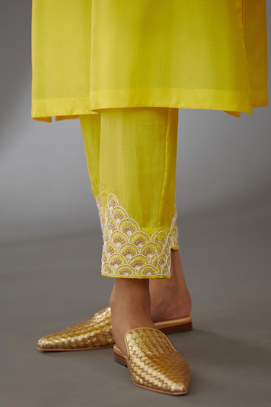 Yellow Silk Embroidered Kurta & Pant Set
