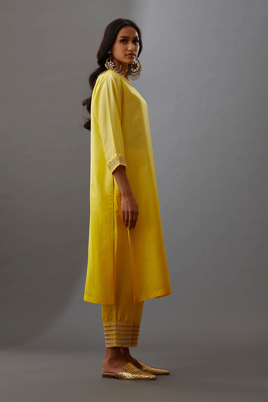 Yellow Silk Embroidered Kurta & Pant Set