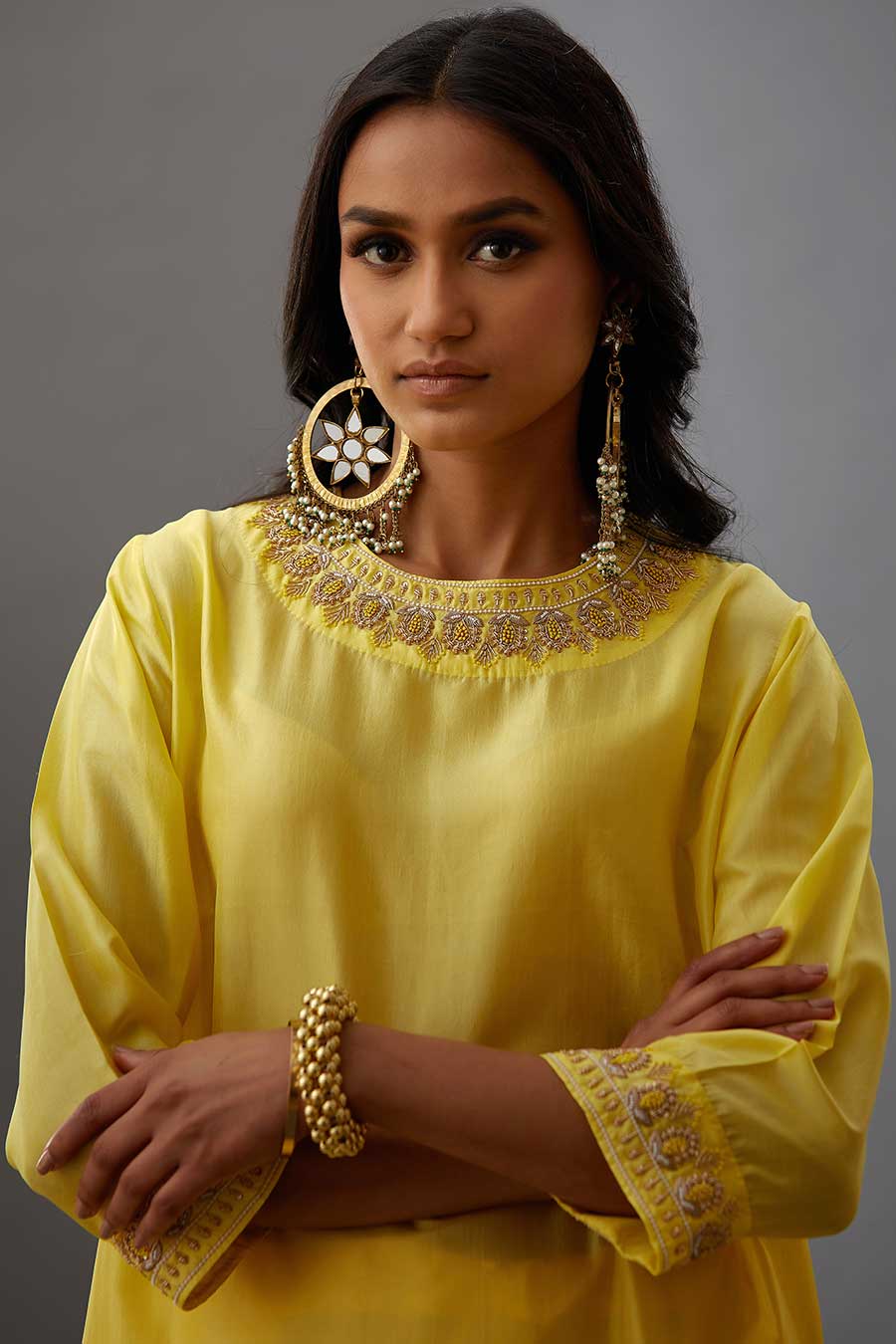 Yellow Silk Embroidered Kurta & Pant Set