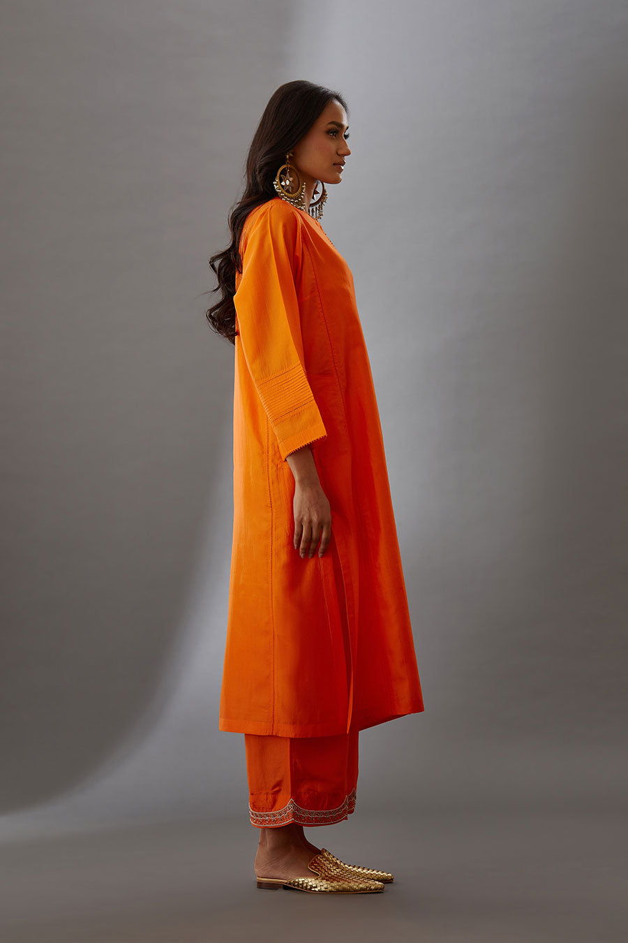 Coral Silk Embroidered Kurta & Pant Set