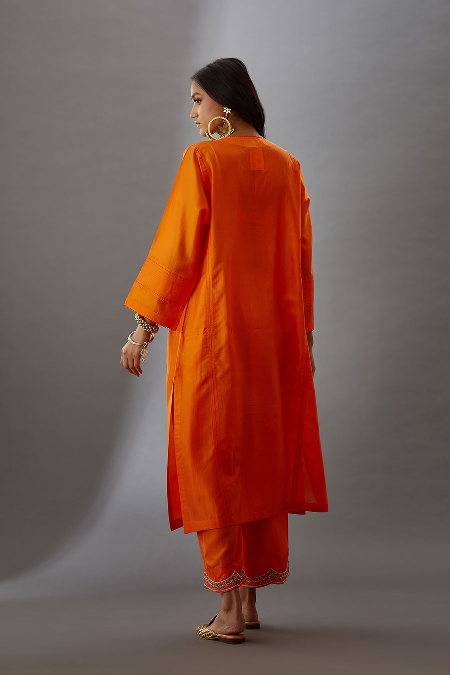 Coral Silk Embroidered Kurta & Pant Set