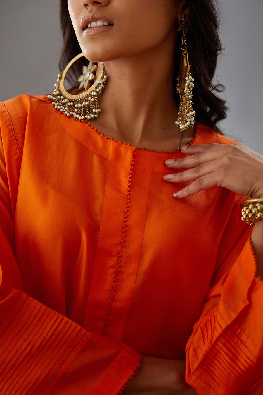 Coral Silk Embroidered Kurta & Pant Set