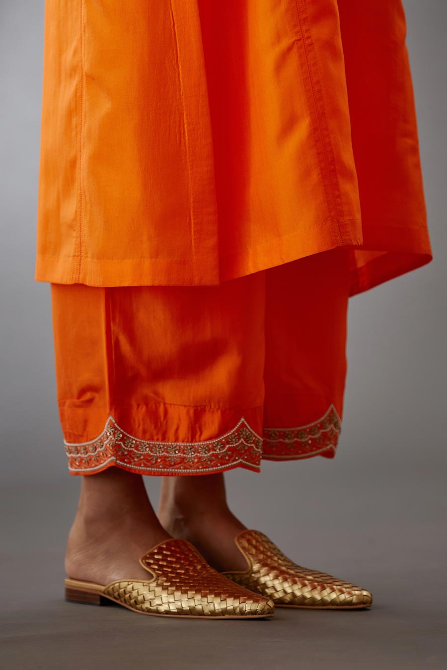 Coral Silk Embroidered Kurta & Pant Set