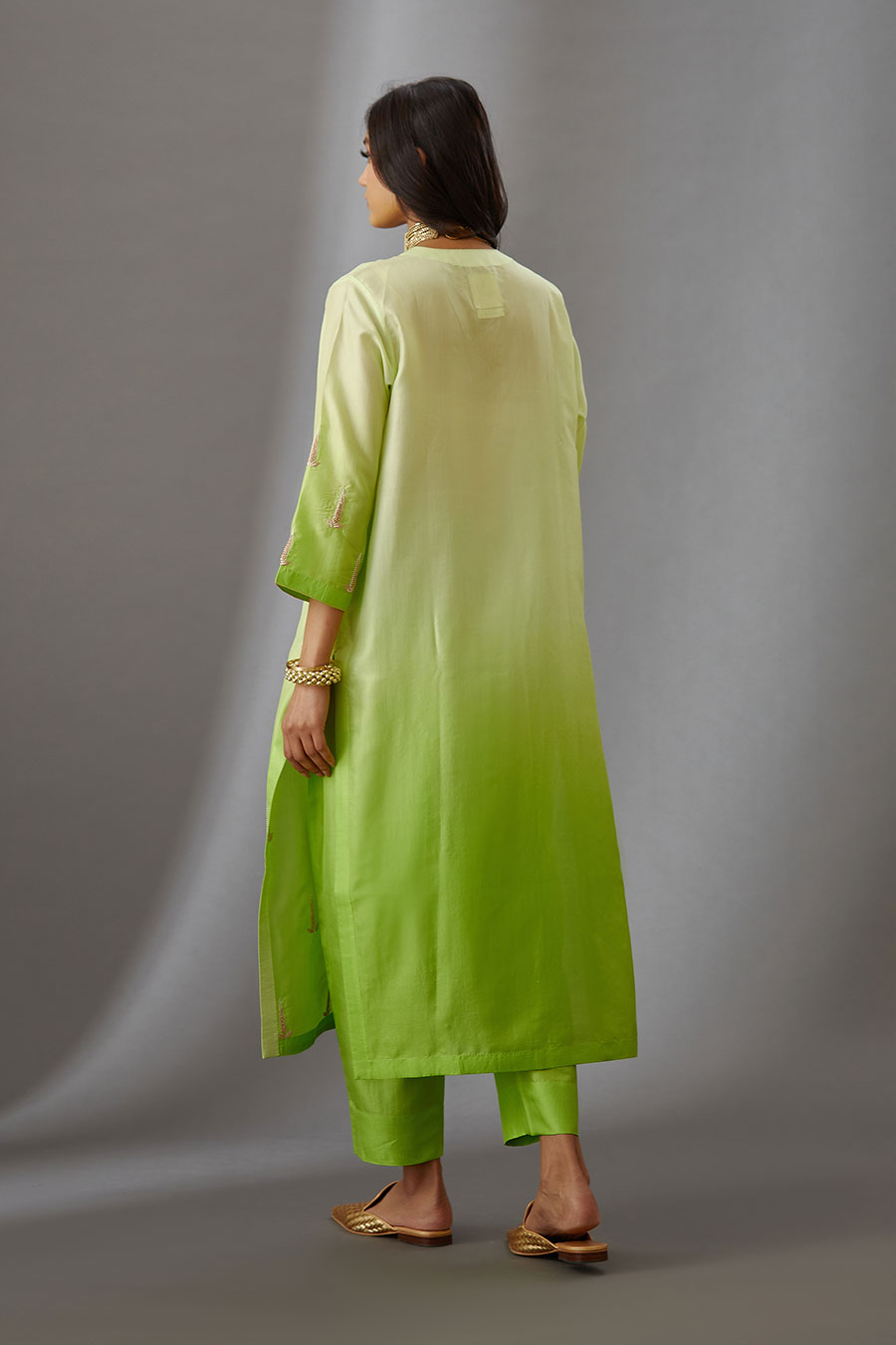 Lime Green Silk Embroidered Kurta & Pant Set