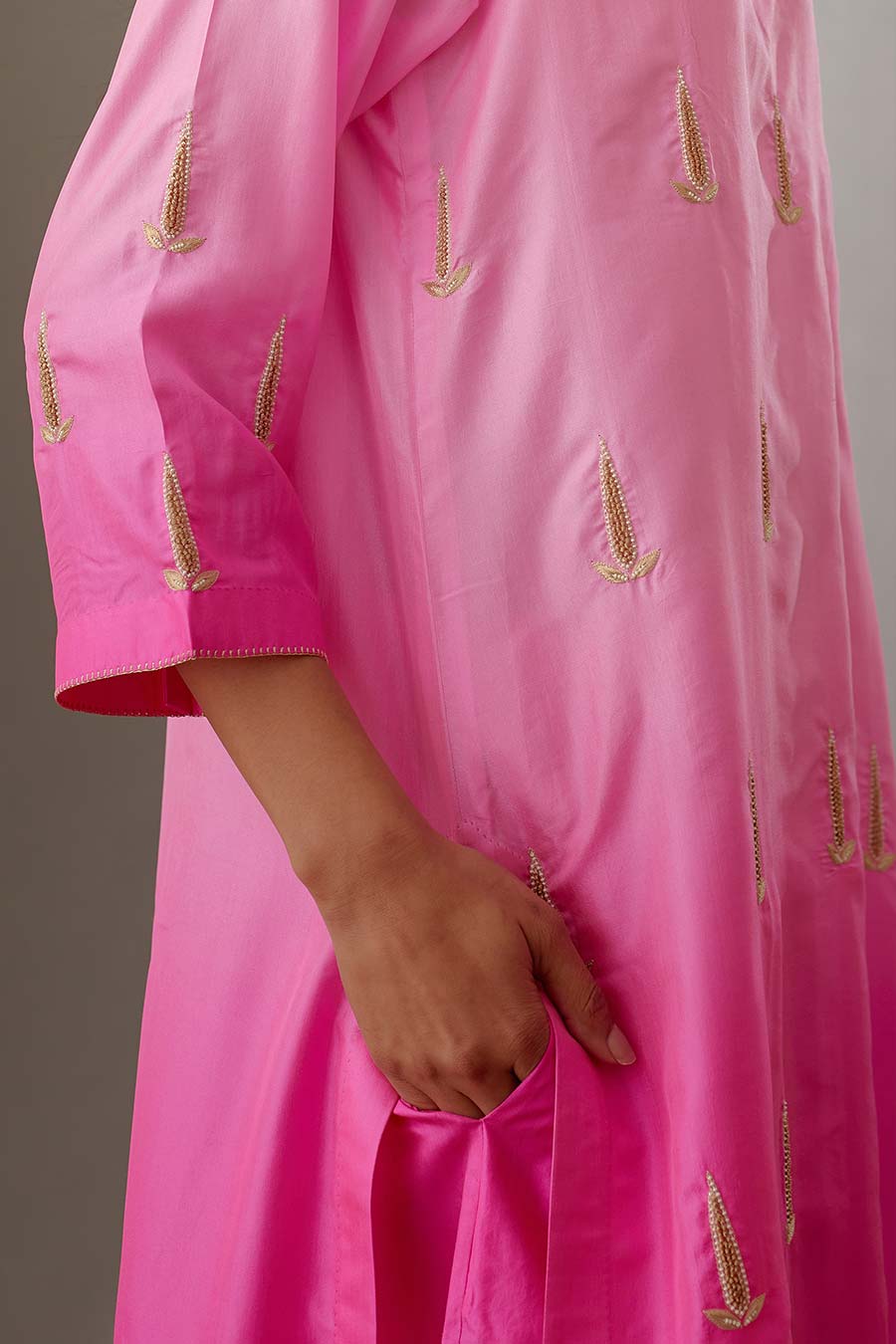 Rose Pink Silk Embroidered Kurta & Pant Set