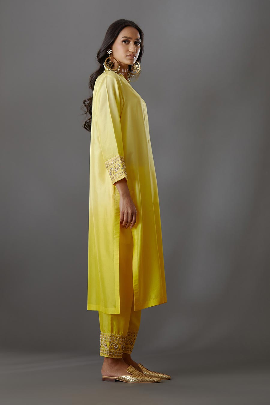Yellow Silk Embroidered Kurta & Pant Set