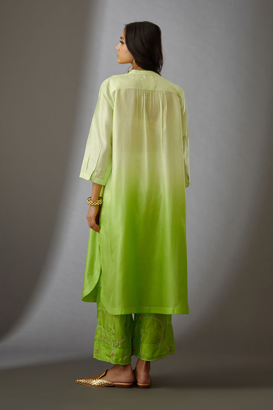 Lime Green Silk Embroidered Kurta & Pant Set