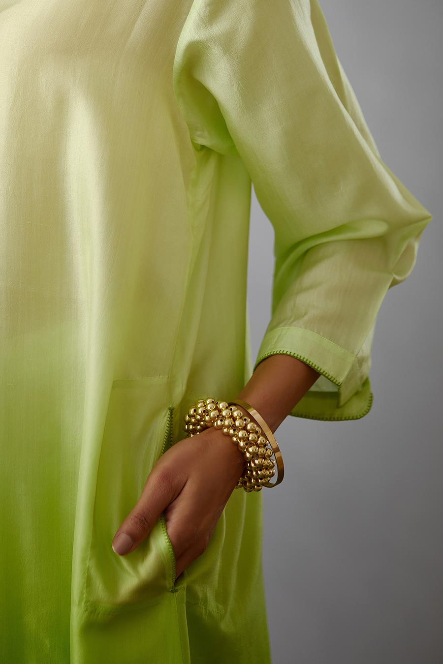 Lime Green Silk Embroidered Kurta & Pant Set