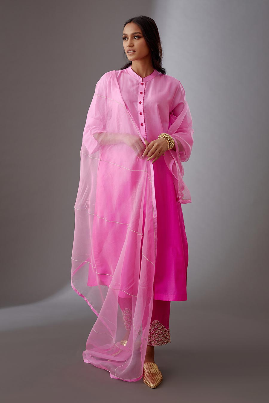 Rose Pink Silk Organza Embroidered Dupatta