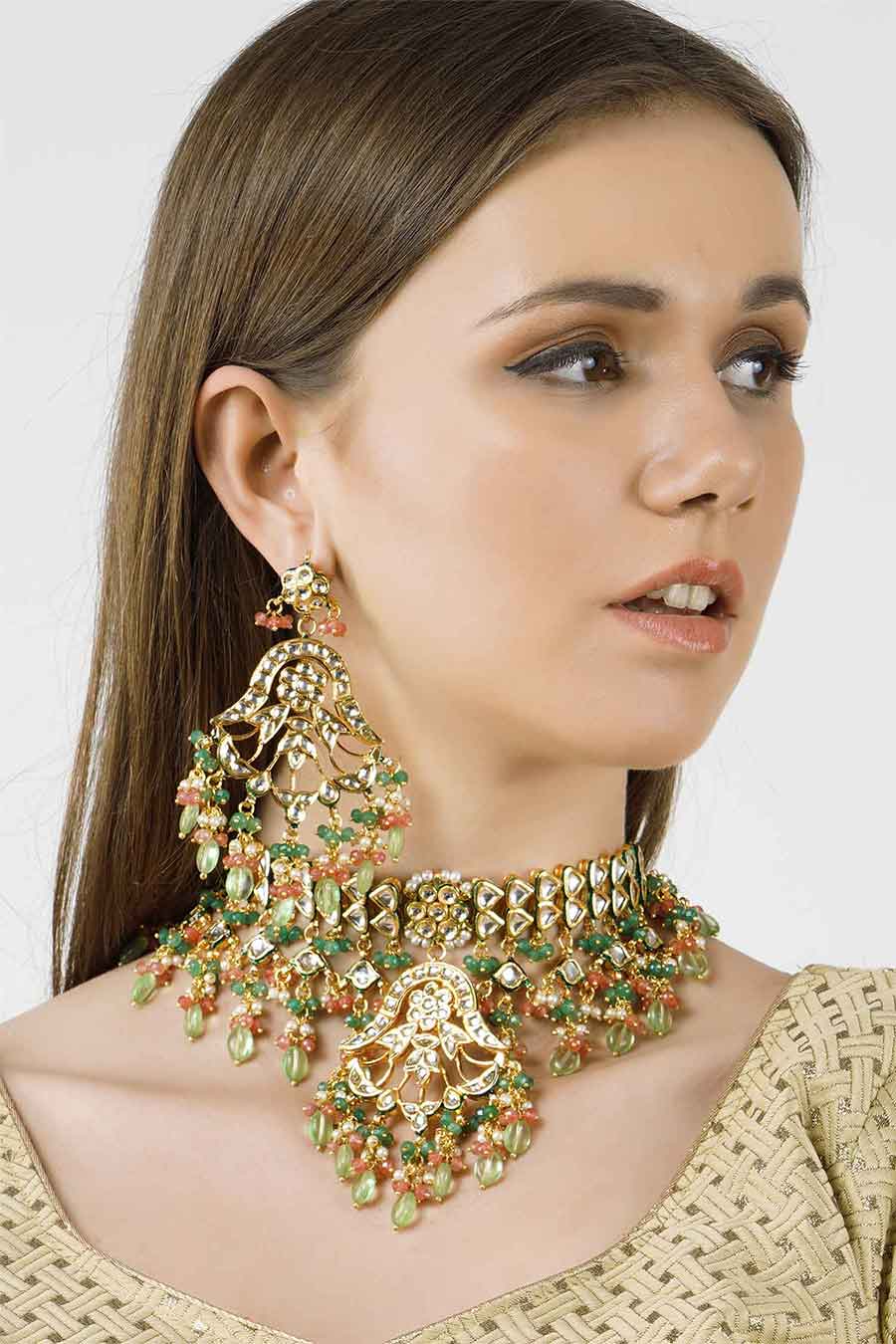 Gold Plated Kundan Choker & Earrings Set