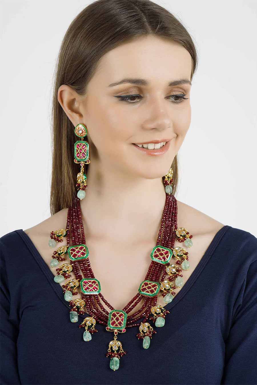 Gold Plated Kundan Necklace & Earrings Set