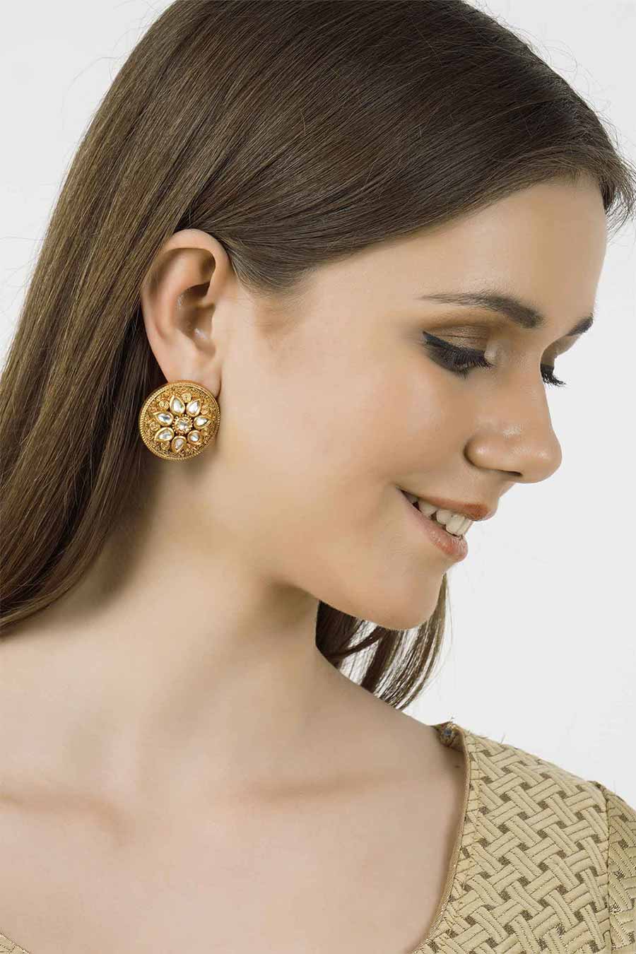 Gold Plated Kundan Studs Earrings