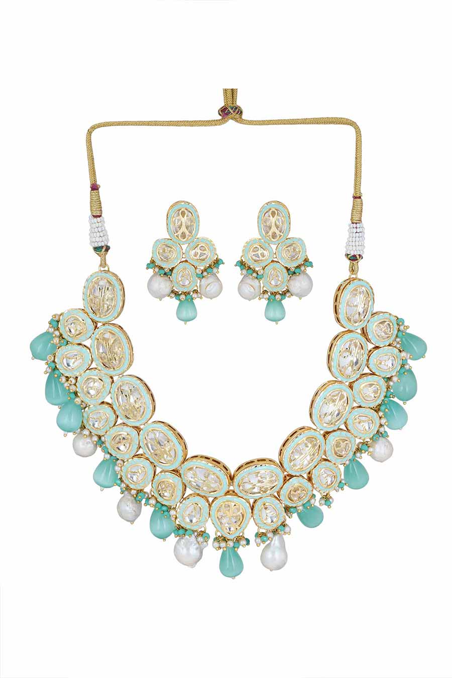 Gold Plated Kundan Necklace & Earrings Set