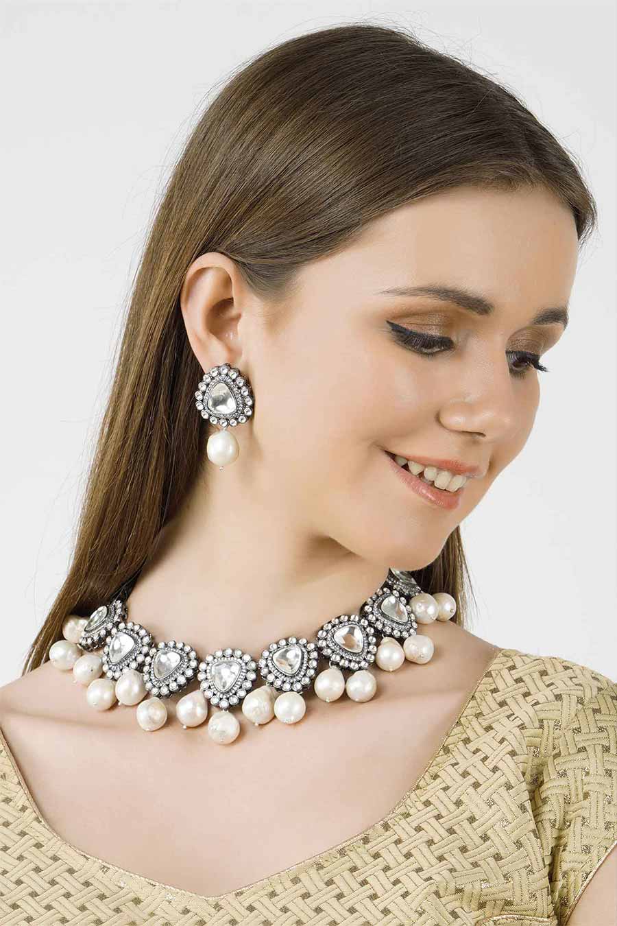 Gold Plated Kundan Necklace & Earrings Set