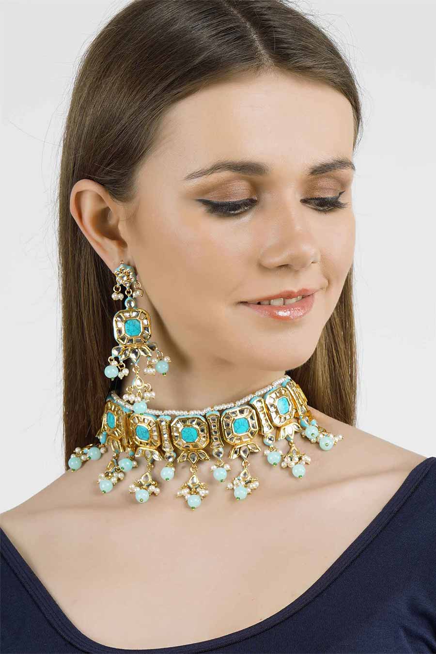 Gold Plated Kundan Choker & Earrings Set