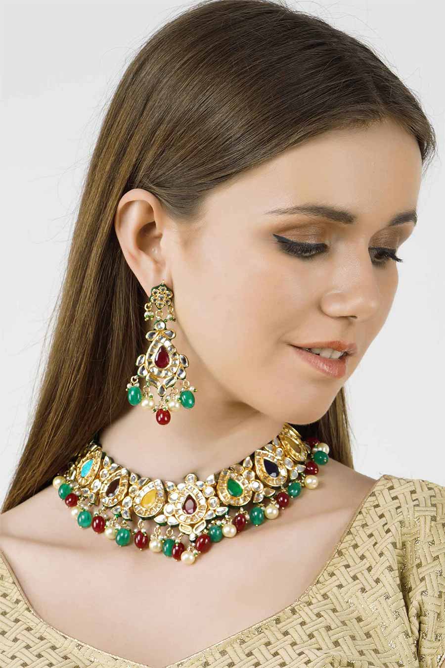 Gold Plated Kundan Choker & Earrings Set